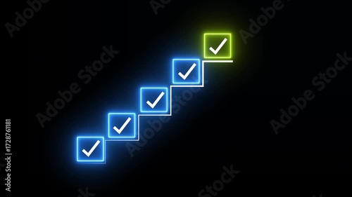 Checklist and task progress tracking concept on transparent background. Productivity, goal setting, and efficient project management. Motion graphics of progress icons. 4k video animation. 