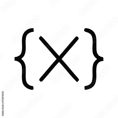 A black and white image showing a bracket symbol with an x symbol in the middle on a white background