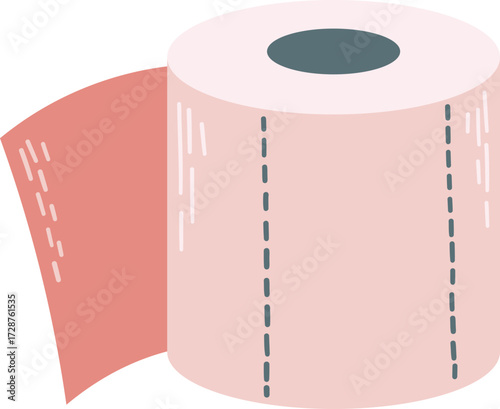 A roll of pink toilet paper with a torn sheet