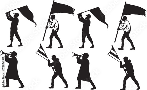 Black Line Propaganda Icons Set including Flat Media Communication Influence and Awareness Symbol Collection with Minimal Propaganda Icon Group for UI Web Politics Poster and Campaign Design Projects