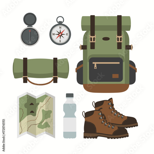 Essential gear for an unforgettable outdoor expedition, showcasing durable hiking boots, a sturdy backpack, and navigational tools ready for exploration and discovery