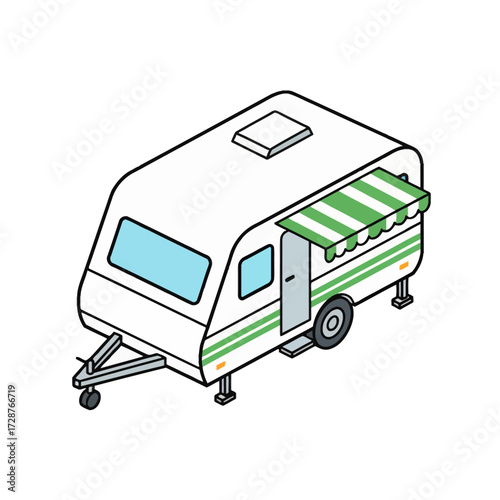 RV living vector graphic Vector illustration of a caravan for towing. Clean flat design with a bold outline. Perfect for travel blogs, camping sites, and outdoor gear marketing.
