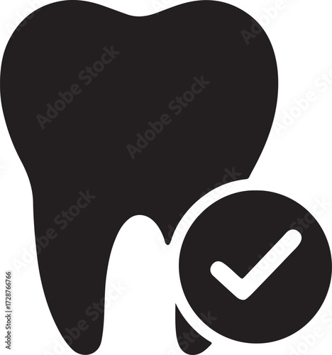 Silhouette of a tooth with checkmark icon, symbolizing healthy teeth and successful dental care.