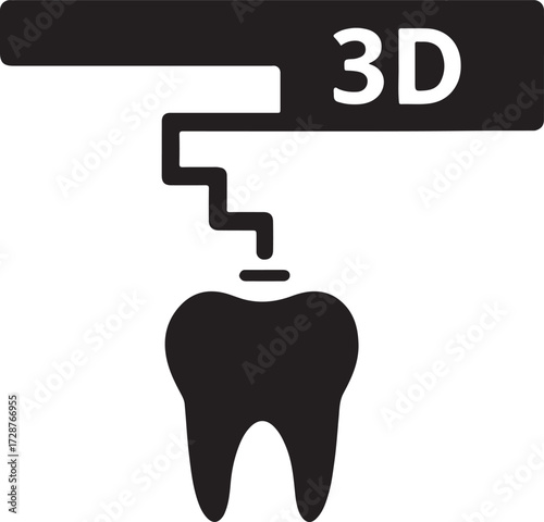 Silhouette of a tooth 3D printing icon, representing modern dental technology and innovation.
