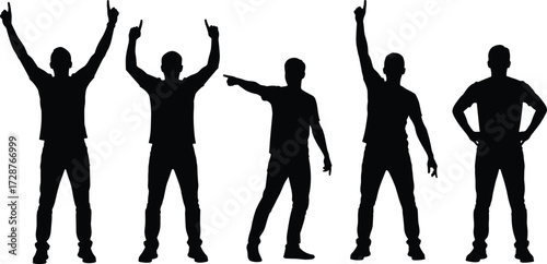 Silhouette vector of expressive human gestures and postures, showcasing communication, pointing, stance, emotion, and nonverbal body language design