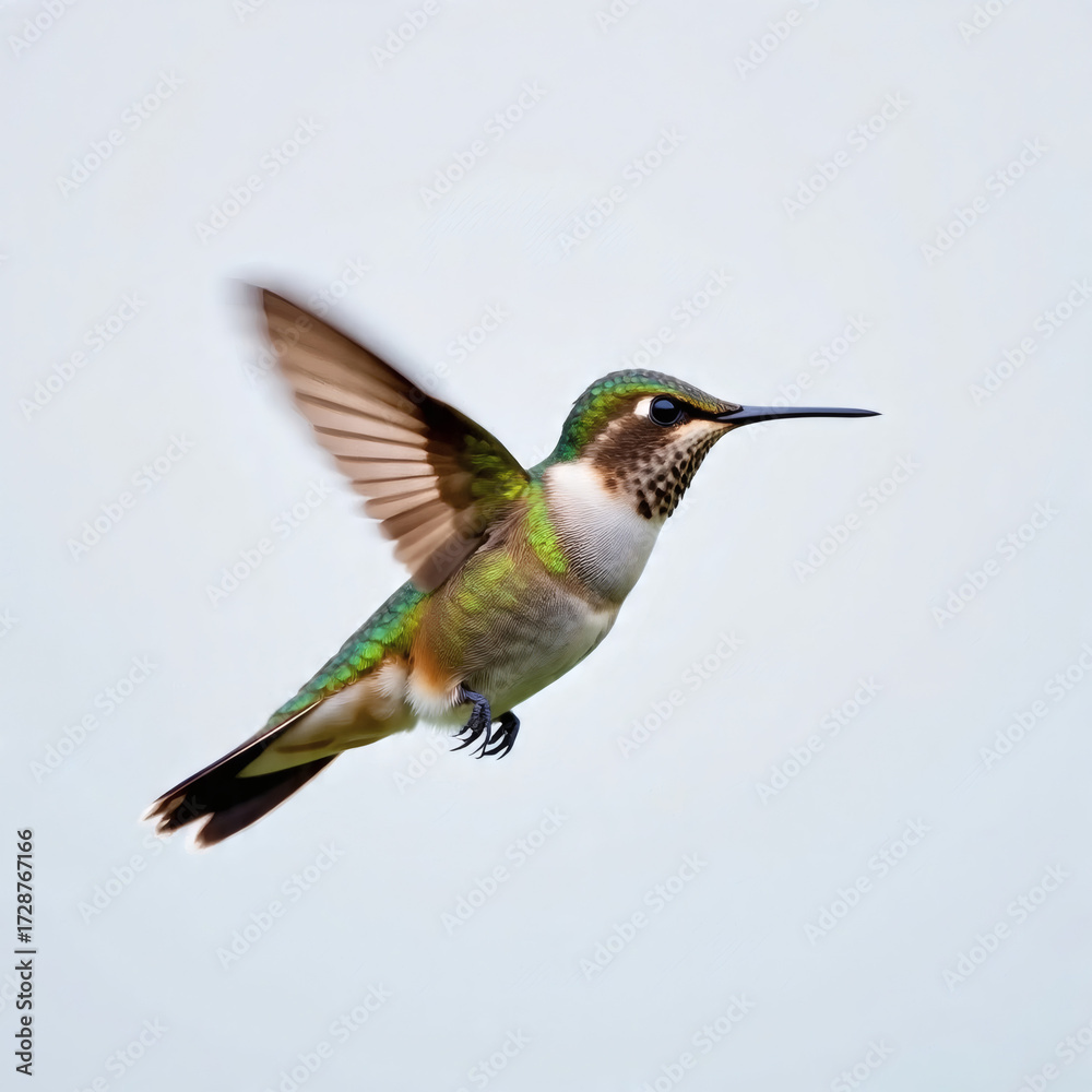 Naklejka premium Ruby Throated Hummingbird In Flight (male)