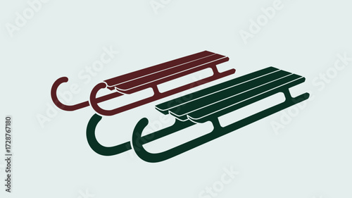 Two sleds illustrated in brown and green on a light background in a simple graphic style image