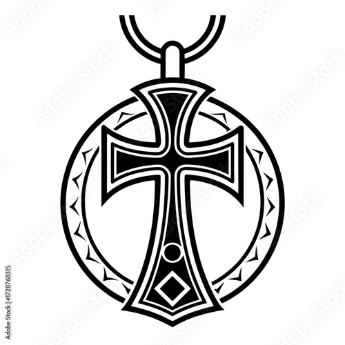Solid Black Amulet of Power Silhouette with Mystical Runes on White Background (3).eps