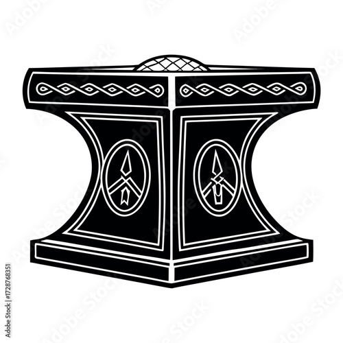 Solid Black Casket of Ancient Winters Silhouette with Norse Carvings on White Background (1).eps