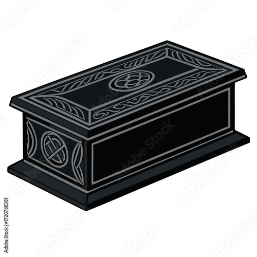 Solid Black Casket of Ancient Winters Silhouette with Norse Carvings on White Background (2).eps