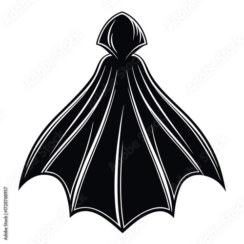 Solid Black Cloak of Levitation Silhouette in Mid-Sway on White Background (1).eps