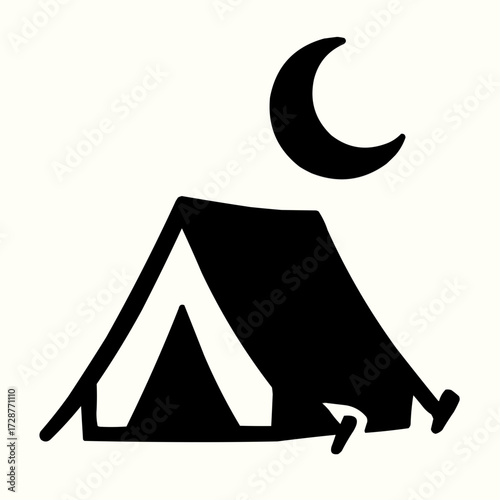 Vector illustration of a set of cartoon camping icons symbols including a tent logo design