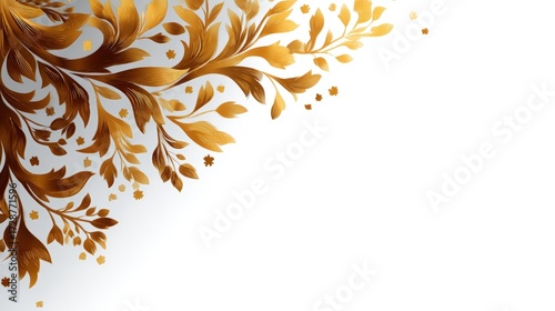 Elegant golden floral design with intricate leaves on a white background, perfect for invitations