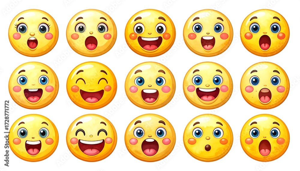 Fototapeta premium Cartoon yellow faces with various expressions