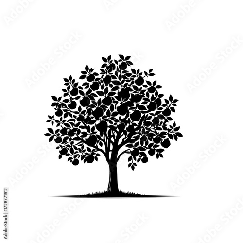 Apple Tree Vector Illustration – Orchard with Fresh Ripe Apples
