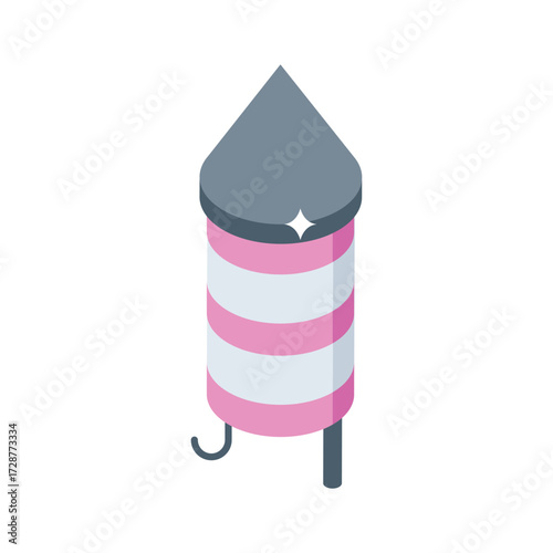Trendy isometric icon of night sky fire rocket