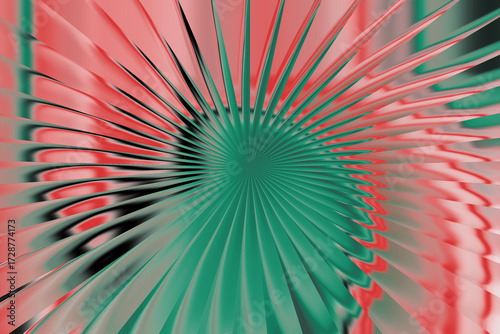 Abstract radial pattern with green and red colors creating a mesmerizing spiral effect