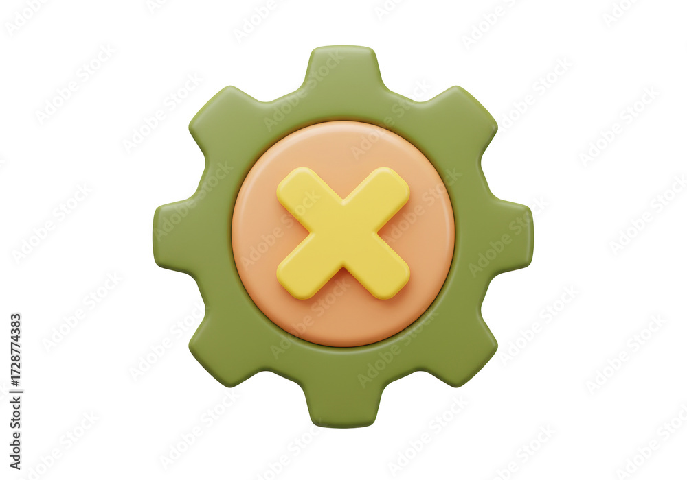 Obraz premium Isolated Cogwheel Gear with Cross Mark, Cancellation Setting, Error Symbol, or Disconnection