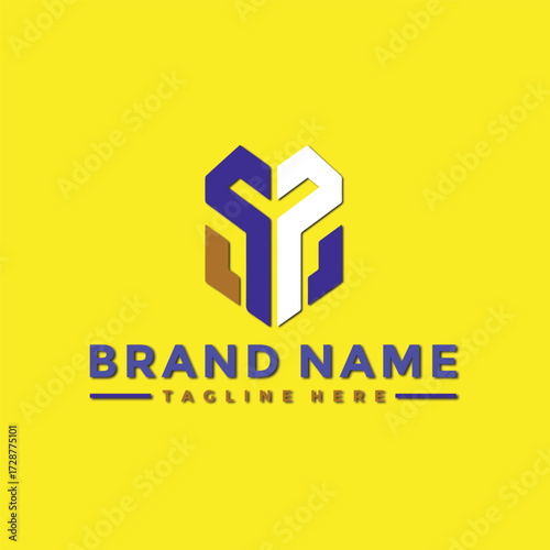 Vector art of modern abstract logo design with letters sp and y, featuring geometric shapes and a yellow background, suitable for branding and identity