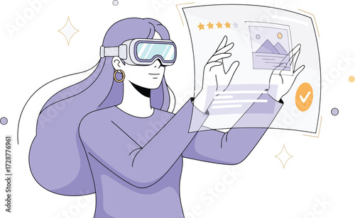 Woman using virtual reality glasses isolated on white background