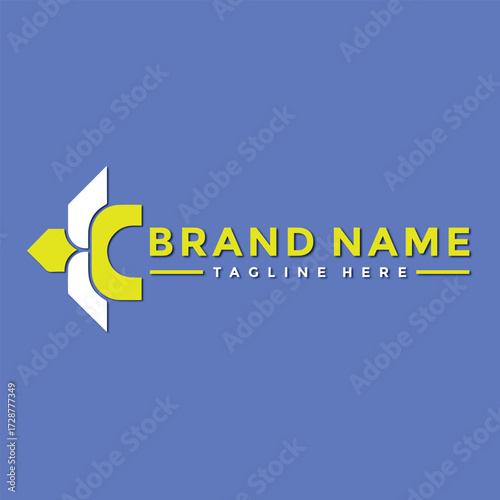 Vector art of creative logo design featuring a stylized letter c in yellow and white, set against a blue background, ideal for brand and company identity