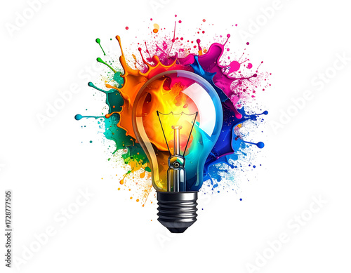 Colorful lightbulb with vibrant splashes