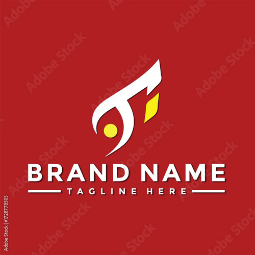 Vector art of abstract logo design with the letter t and brand name text on a red background