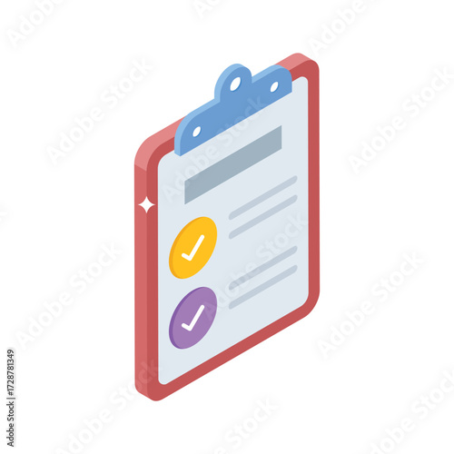 Sleek isometric style icon of guest list clipboard