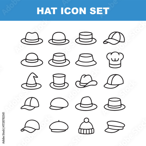 Hat Icon Set A Diverse Collection of Hat Shapes and Styles for Design Projects