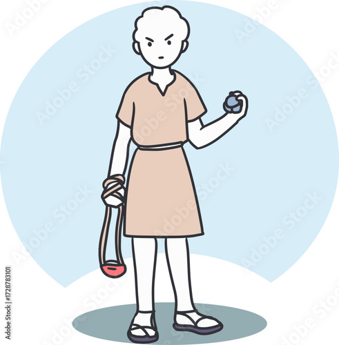 Young David with Sling and Stone Vector Illustration. Perfect for biblical stories, Christian education, Sunday school materials, religious concepts, and faith illustrations