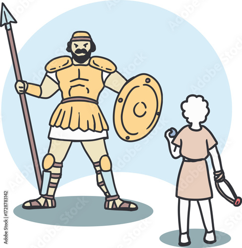 David and Goliath Battle Biblical Scene Vector Art. Perfect for Christian education, Sunday school lessons, Bible storybooks, and faith-based designs