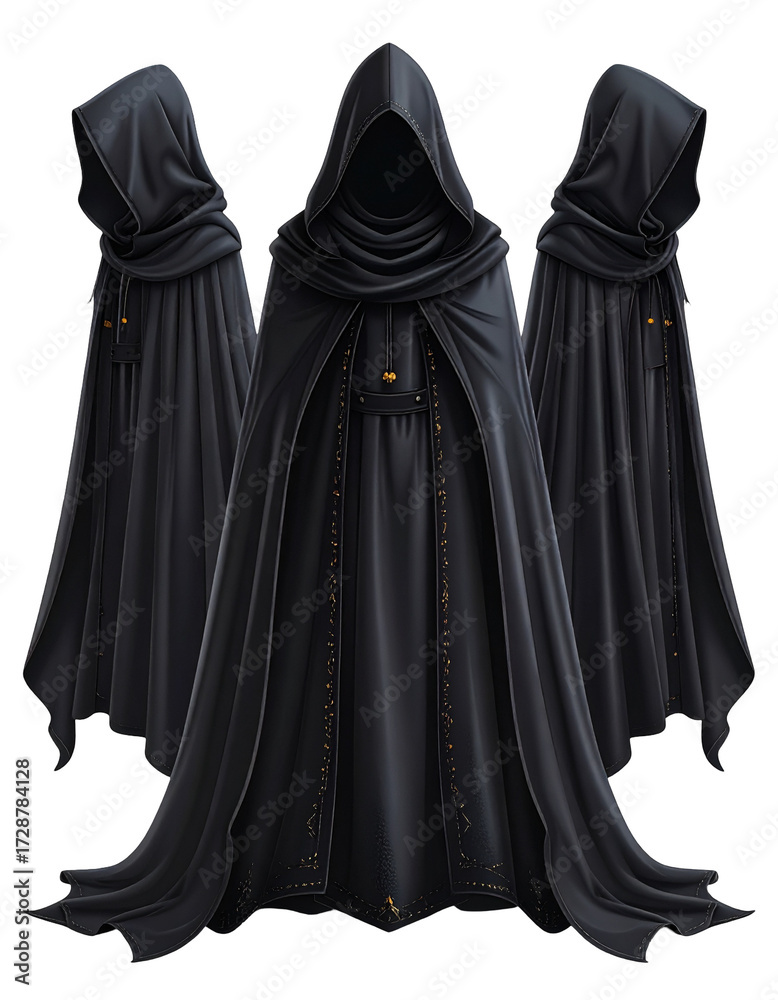 Naklejka premium Three hooded cloaks, dark and flowing