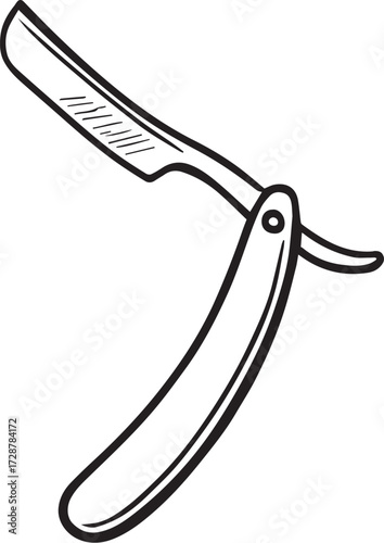Straight razor open blade black and white vector illustration symbolizing classic grooming, barbering, and vintage style