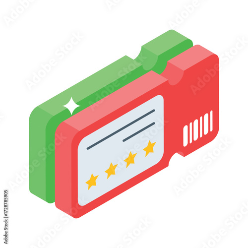 Sleek isometric style icon of event entry tickets