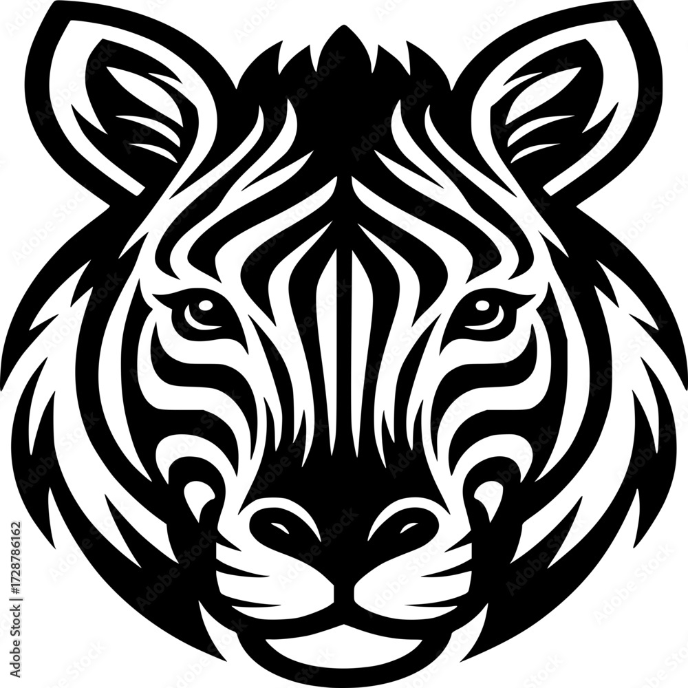 Obraz premium Zebralicious: A detailed zebra head vector, showcases striking stripes in high-contrast black and off-white, exuding a raw sense of the African plains.