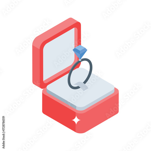 Handy isometric style icon of diamond ring box