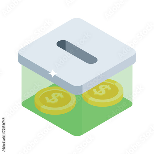Modern isometric icon of party money saving box