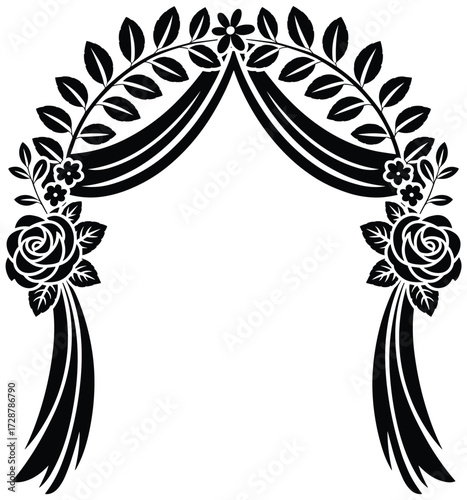 Floral Archway with Draped Ribbons and Roses vector illustration