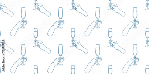 Hands holding champagne flutes in a repetitive pattern for celebration and joyful occasions