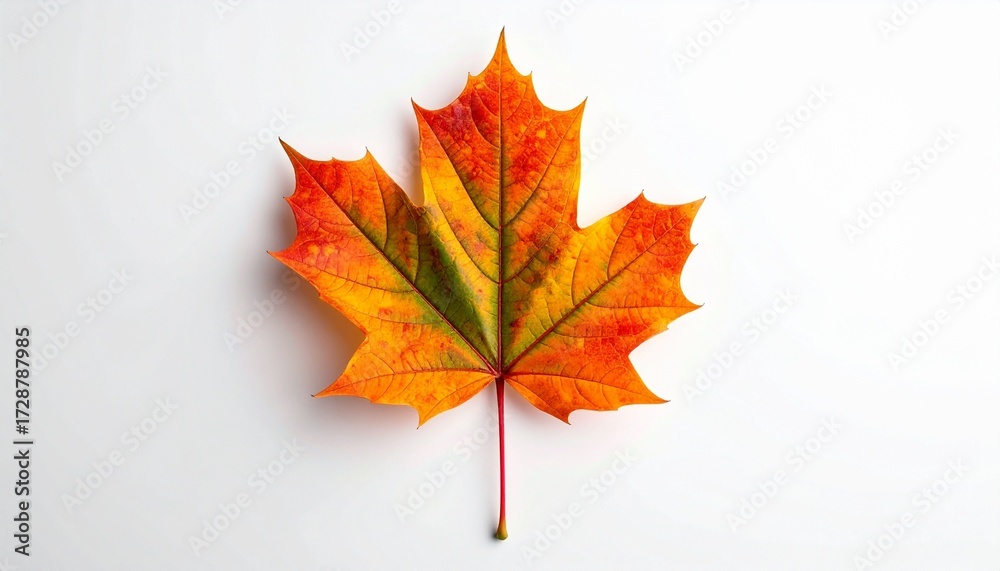 Fototapeta premium Maple leaf on white, autumn gradient and quiet transformation.