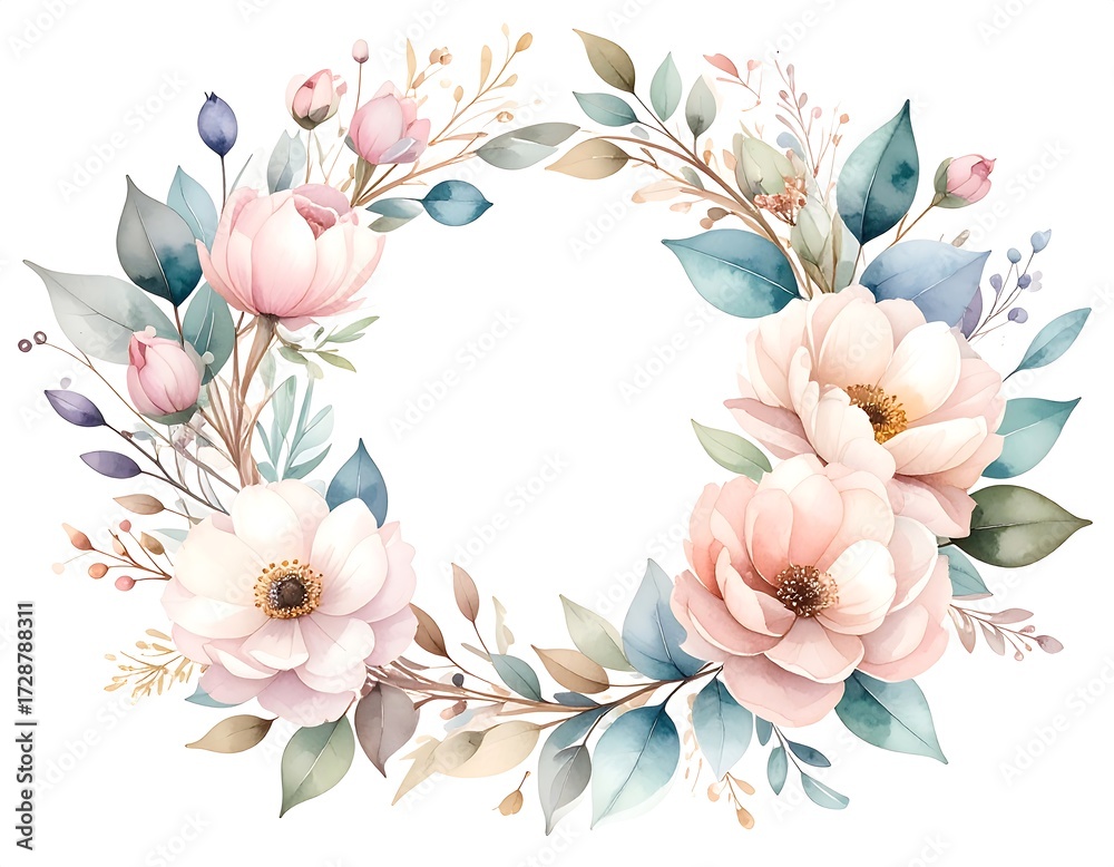 Naklejka premium Delicate floral wreath in pastel colors