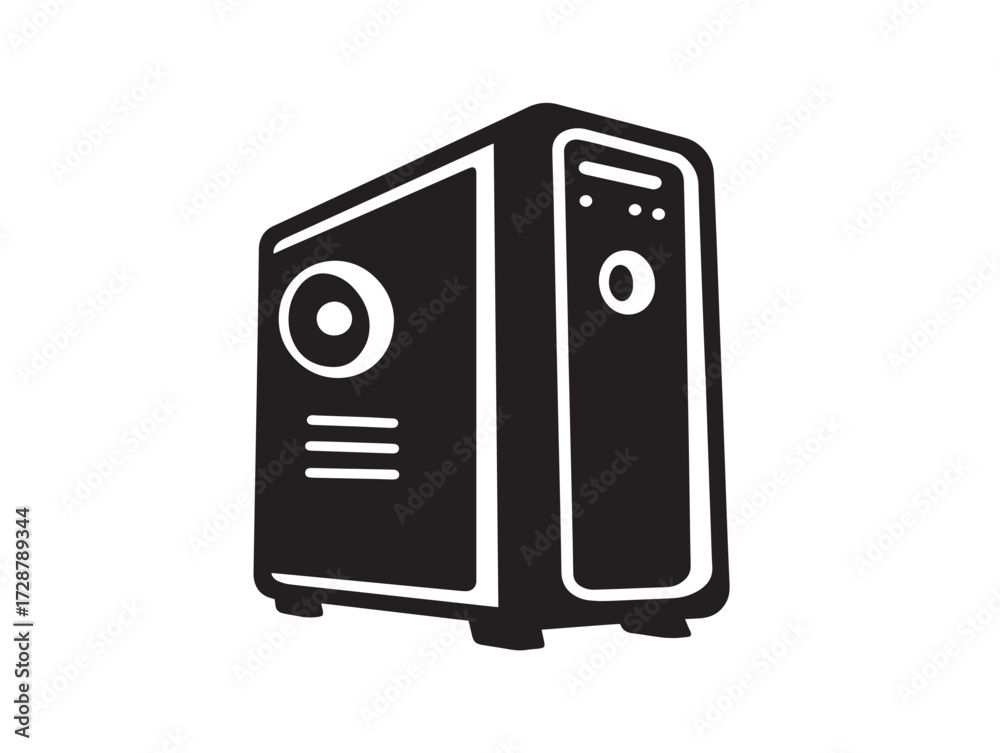 Obraz premium Gaming PC silhouette icon vector illustration solid black high performance computer rig