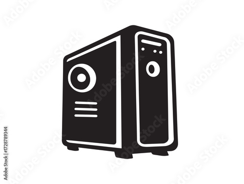 Gaming PC silhouette icon vector illustration solid black high performance computer rig