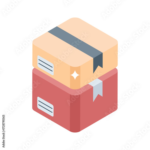 Sleek isometric style icon of stack of delivery boxes