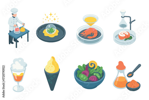 Molecular gastronomy creations: chef preparing innovative dishes with unique ingredients and techniques