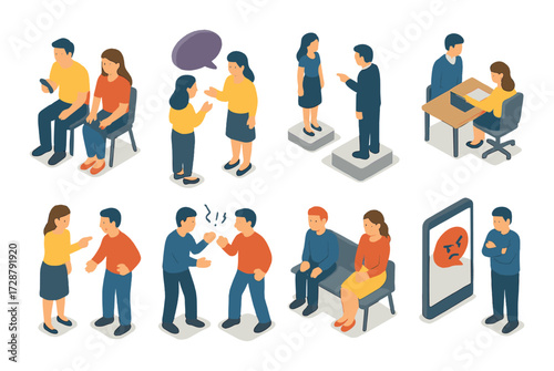 Conflict resolution: cartoon scenes of interpersonal communication across nine situations