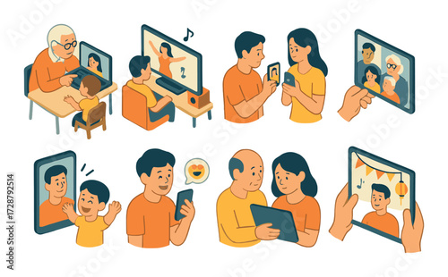 Diverse intergenerational family enjoying technology and communication together
