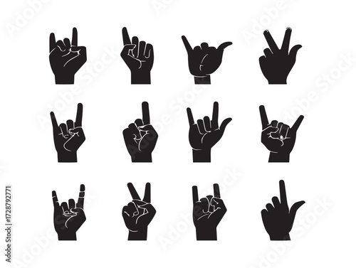 Hand gestures silhouette icon vector illustration solid black universal signs and signals