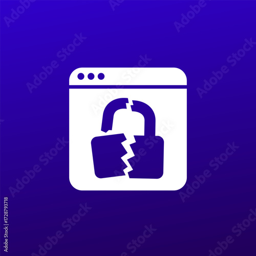 Broken lock, security breach icon for web