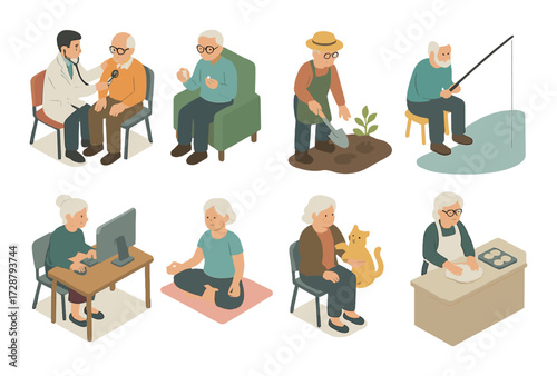 Elderly people engaging in various hobbies and activities for well-being